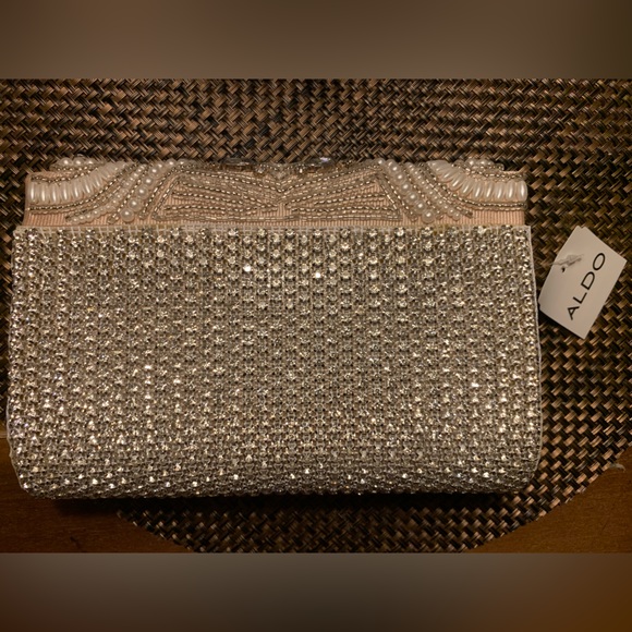ALDO Clutch w/Tag: Beige/Bronze Rhinestones & Sequins Chain Handle Inside Pocket - Picture 2 of 9
